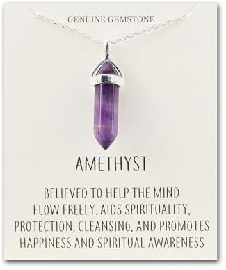 Philip Jones Amethyst Gemstone Necklace with Quote Card