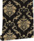 LIFAVOVY Upgrade Thickening Contact Paper Black Gold Damask Wall Paper Self Adhesive Peel and Stick Wallpaper for Kitchen Countertop Cabinet Furniture Bedroom Decor 17.7 Inch x 32.8 FT
