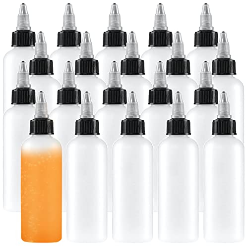 Uyuxxu 20 Pack 4oz Boston Squeeze Bottles,Clear Dispensing Bottles with Twist Top Cap,Plastic Squeeze Bottles for Crafts,Kitchen,Household
