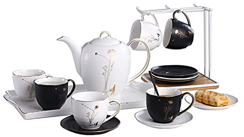 liushop Exquisite coffee cup Nordic Style Living Room Ceramic Coffee Cup Creative Black And White Fruit Tea Set Tray Coffee Mug Cup with Handle