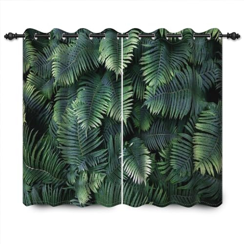 YONGFOTO 117x183cm Laub Fenstervorhang, Üppig Regenwald Laub Zinken Pflanzen Schlanke Blätter Dekor zum Küche Wohnzimmer Schlafzimmer Home-Set, 2 Platten Vorhang Vorhänge