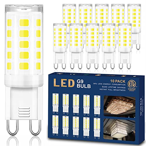 winshine 10 Pack G9 LED Bulb Bi Pin Base, 6000K Daylight 4W (40W Halogen Equivalent) T4 G9 Base Llight Bulbs for Chandeliers, 360° Beam Angle, 400LM, Non-dimmable for Home Lighting