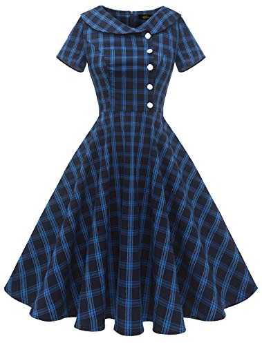WedTrend 50er Jahre Kleider Rockabilly Swing Kleider Petticoat Kleid Knielang WTP20007 NavyPlaids XS