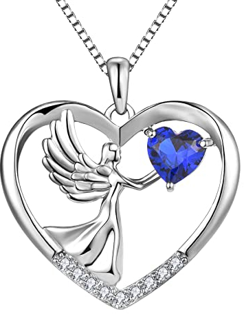 YL Engel Kette 925 Sterling Silber September Geburtsstein Spinellblau Schutzengel Flügel Anhänger Halskette für Damen, Kette 45 + 3CM