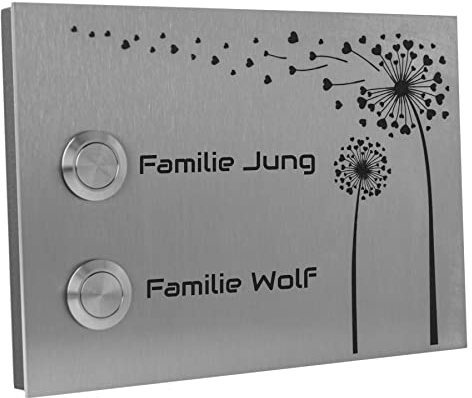 Jung Edelstahl Design Zweifamilienhaus Aufputz Türklingel Bonn Motiv Pusteblume Klingelschild 17x12 cm Klingel Mehrfamilienhaus