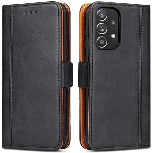 Handyhülle für Samsung Galaxy A33, Leder Handytasche Kartenfach Klappständer Magnetisch Lederhülle für Samsung Galaxy A33 Hülle, Schwarz