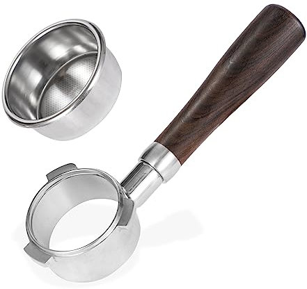 Portafiltro sin fondo de 54 mm con cesta de filtro de doble disparo y mango de madera para Breville Barista Express Impress, Barista Touch Impress, Barista Pro, Infuser, Duo-Tem Pro, Bambino Plus