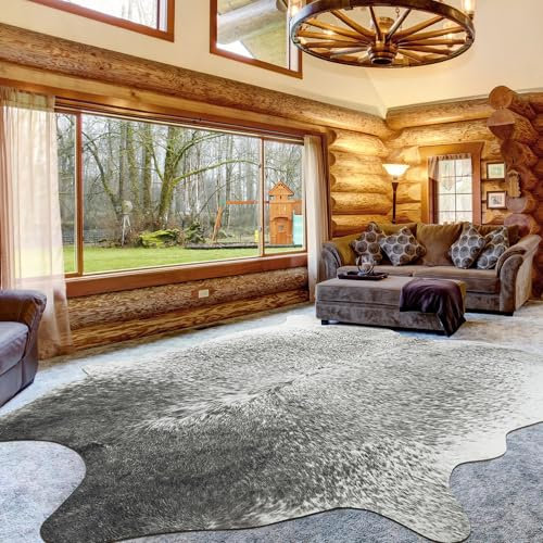 Rtizon Teppich aus Rindsleder für Wohnzimmer, 18 x 200 cm, Grau, Kuhfell-Teppich für Schlafzimmer, Premium-Kunstfell, Tier, Kuhfell-Teppich, Teppich für westliche Dekoration
