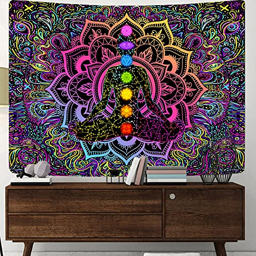 Sieben Chakra Tapisserie Bohemian Mandala Spiritual Tapisserie Psychedelic Trippy Tapisserie Boho Yoga Meditation Tapisserie Wandbehang für Yoga Raum Boho Studio Room Schlafzimmer Wohnzimmer