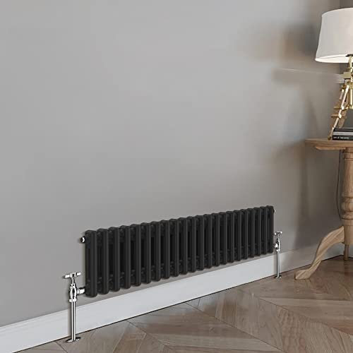 Blümme Traditional Cast Iron Style Double Column Black Horizontal Radiator 300 x 1010mm – Perfect for Bathrooms Kitchen Living Room