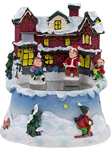 Northlight Animated Village Ice Skating Pond Christmas Music Box, 5.25, Red