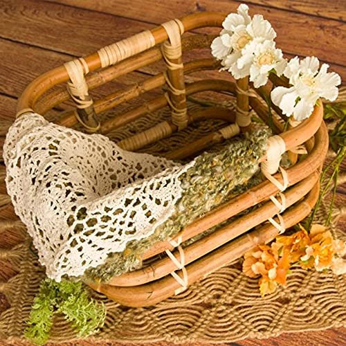 MUENG Baby Photo Props Baby Props Vintage Woven Rattan Basket Newborn Photography Props Basket Baby Photography Basket 34×28×20cm