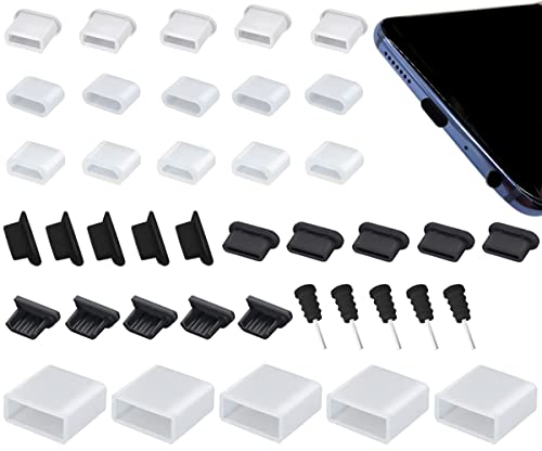 40 Stück 8 Arten Silikon Anti Staubschutz Stecker, USB C Staubschutz+Ladeanschluss Schutzkappe+Kunststoff USB Type-C Staubstopper Kompatibel mit iPhone 15 16 Pro Max Samsung Galaxy