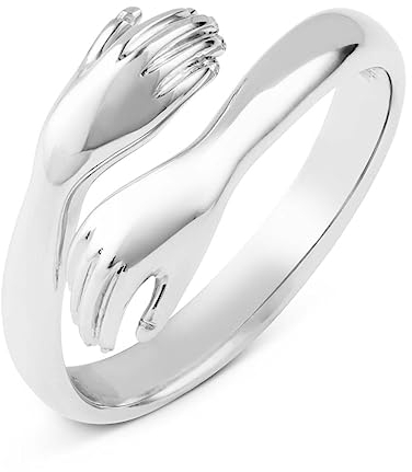 Silber Umarmender Ring 925 Sterling Silber | Offener Hug Ring | Verstellbarer Umarmungsring | Geschenkidee (Versilberte Basis)