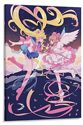 Sakura-Poster mit Motiv Sailor Moon And Cardcaptor, dekoratives Gemälde, Leinwand, Wandposter und Kunstbild, modernes Familien-Schlafzimmer, 60 x 90 cm