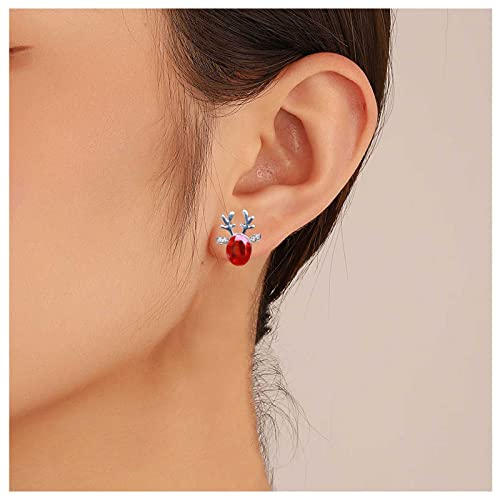 Allereya Vintage Rubin Kristall Ohrringe Geweih Hirsch Weihnachts Ohrringe Rubin Kristall Ohrstecker Strass Hirsch Geweih Ohrringe Schmuck Für Frauen Und Mädchen (rot)
