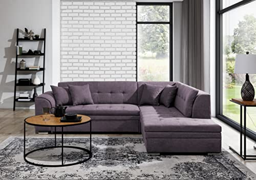 ALTDECOR Ecksofa rechts mit Schlaffunktion und Bettkasten mit Gasdruckfeder, Polstercouch in L-Form rechts angeordnet, rückenecht gepolstert, ideal als Gästebett - PIERA 260x205x80 cm Lila