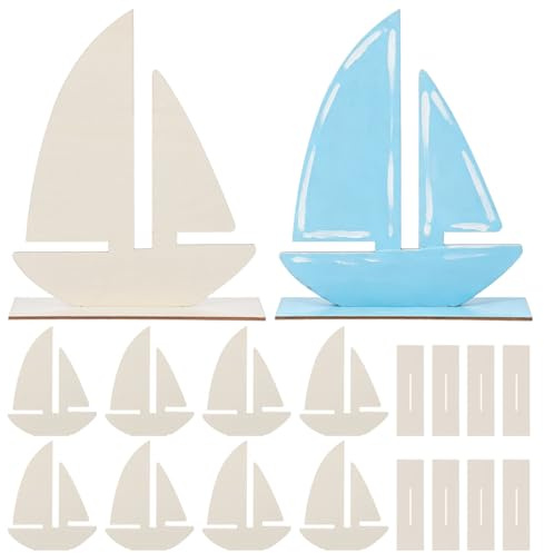 EXCEART 10 Segelboot-Holzrohlinge für Maritime Bastelideen zum Bemalen | Unbemalte Holzformen zum Gestalten mit Farben Und Mustern, DIY-Rohlinge für Tisch- Und Raumdekoration, ohne Farben Und Kleber