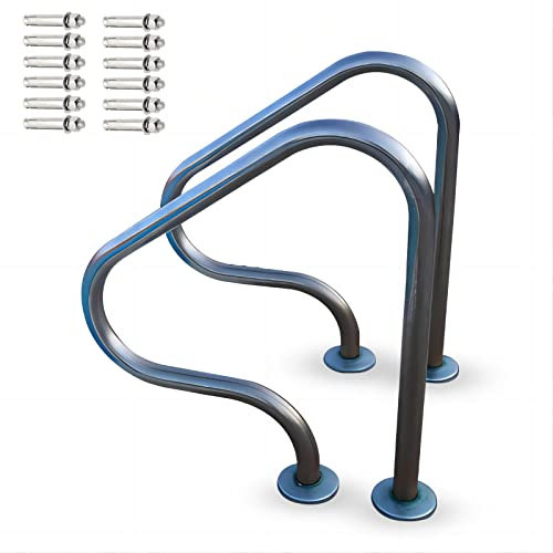 WORDFUN Schwimmbad-Handlauf, Einstiegshilfe, 2 Stück Edelstahl-Pool-Handlauf, Gebogene Handläufe Für Schwimmbecken, Schwimmbadgeländer, Mit Schnellmontage-Grundplatte, Mit Schrauben