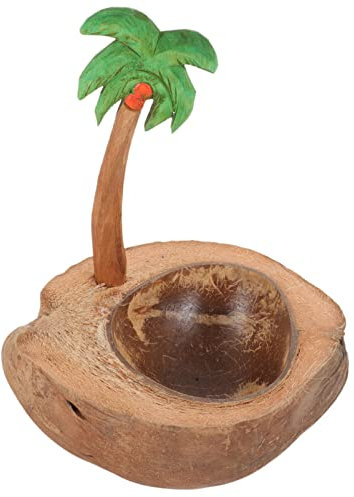 Happyyami Candle Bowl Hawaiian Table Centerpiece Palm Tree Statue Office Desk Decorations Coconut Candle Holder Hawaii Candle Taper Candles Pillar Candles Holder Coconut Shell Natural