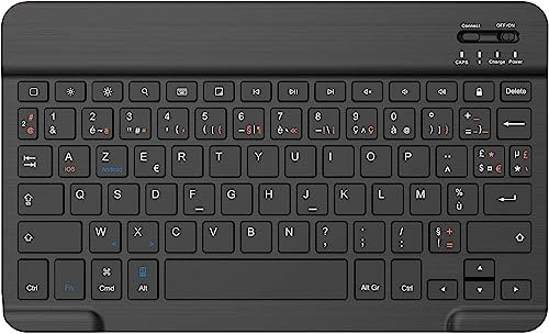 Nanhent Clavier Bluetooth sans FI [AZERTY Français] 10 Pouces Léger Mince pour iOS iPad, iPad Pro, iPad Air, Mac, Tablette Android Samsung Galaxy, Xiaomi, Redmi, Huawei (Android/iOS)