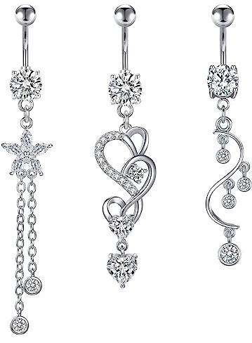 Rajnard Bauchnabelpiercing 14G Baumelnd Bauchnabel Banane Barbell 10mm Chirurgenstahl baumelnden Bauchnabel Ringe Silber Gold Blume Schmetterling Herz Nabel Piercing Schmuck für Frauen
