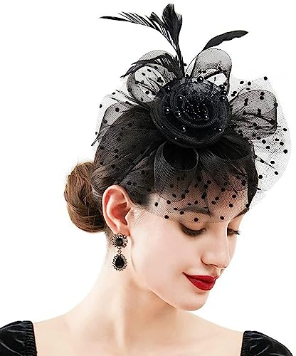 Oenothera Kopfschmuck Fascinator, Fascinator Hut Damen, Hochzeit Mesh Stirnband, mit Haarspange und Haargummi für Damen Mädchen Abend Partys
