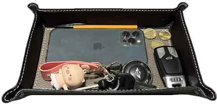 FrasiBags Vide-Poches en Cuir véritable fabriqué en Italie, Plateau de Rangement d'entrée, Vide Poches d'entrée, Vide-Poches Design Moderne en Cuir rectangulaire Grand (Taupe)