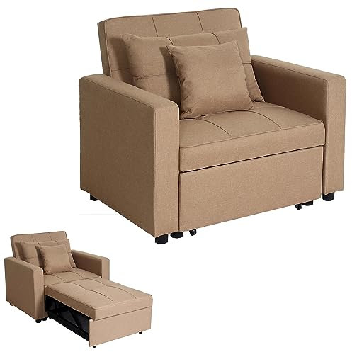 Mendler Schlafsessel HWC-L90, Klappsessel Schlafsofa Gästebett Relaxsessel, Liegefläche 197x103cm Stoff/Textil - Taupe