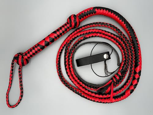 Generisch Echt Bullenlederpeitsche Bullwhip in Rot/Schwarz in 3FT bis 8FT, handgemachte Qualität, 12 Stränge geflochten (8FT ~ 244cm)