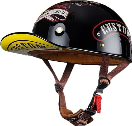 Retro Motorradhelm Halbschalenhelm Mit ECE Zulassung Baseball Cap Helm Jethelm Deutscher Stil Totenkopf Kappe Helm Motorrad Cruiser Roller Cool Helm Für Männer Und Frauen 7,L=59-60cm