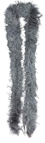 ihreesy Flauschige Federboa Federschal, 2m Lang Federstola Feder Schal Straußenfeder-Boa Straußenfeder-Schal Flauschige Straußenfedern Dekoration Nähdekoration Hochzeitsdekoration,Grau