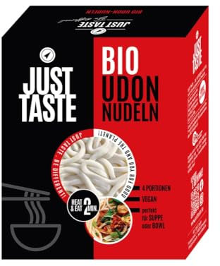 JUST TASTE – Bio Udon Nudeln – Authentisch Japanisch & Kalorienarm – Ideal für Wok & Gebratene Gerichte – 2 Portionen – Low Carb – 300g (1er Pack)