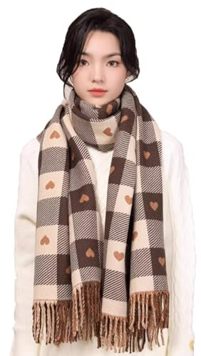Elegtiskas Winter Thick Blanket Plaid Large Chunky Scarf Long Shawl Soft Scarves Casual Tassel Scarf for Women Girls