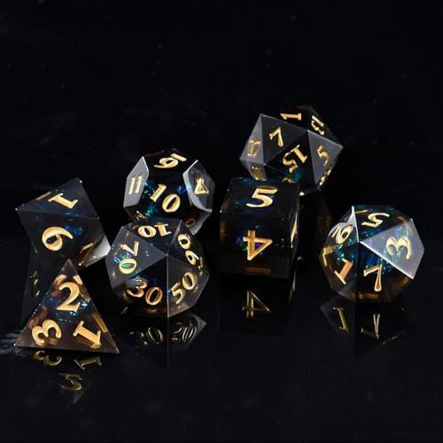ORUZA Polyedrische Harz Würfel, DND Würfel Set, Harz Scharfe Kante Würfel Polyedrische für Dungeons and Dragons RPG MTG Pathfinder Rollenspiel Würfel Set