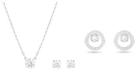 Swarovski Attract Set, Rundschliff, Weiß, Rhodiniert & Creativity Ohrstecker, Rund, Weiss, Rhodiniert