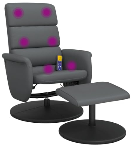 vidaXL Massagesessel, Sessel Verstellbare Rückenlehne, Drehbar Fernsehsessel Relaxsessel mit Fußhocker, Liegesessel Polstersessel Ruhesessel, Grau Kunstleder