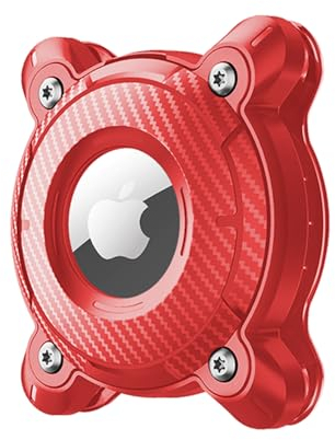 Porta Airtag per Apple, Airtags Portachiavi in Pelle IP68 impermeabile Airtag Holder per il collare del cane, Hard TPU Protezione completa Air Tag Collar 360°AirTag Case, Keeps Signal Strong (Rosso)