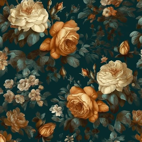 Fvlow Glowing Floral Peel and Stick Wallpaper Vintage Dark Green Wallpaper Vinyl Wrap Kitchen Worktop Covering Self Adhesive Thick Flowers Contact Paper for Cabinets Drawers Sticker Décor 44.5cmx300cm