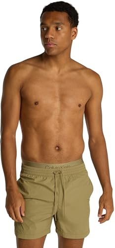 Calvin Klein Herren Badeshorts Medium Double Waistband Mittellang, Braun (Mermaid), XL