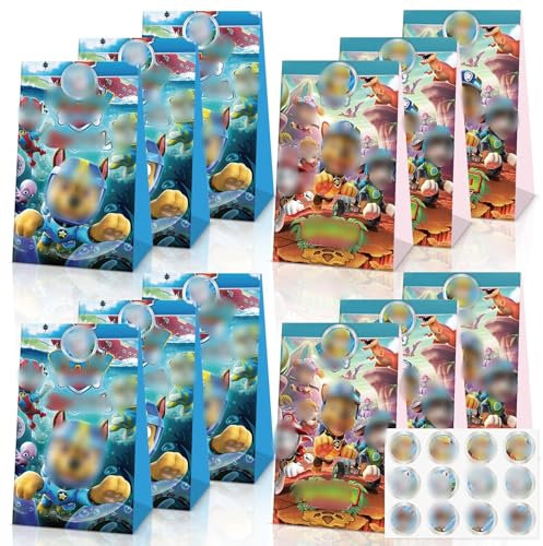 Papiertüten, Kraftpapier Tüten Kindergeburtstag 12 Stück Geschenktüten mit 12 Aufkleber, zum Verpacken von Geschenken, Giveaways, Kindergeburtstag, Hochzeit, Party, usw