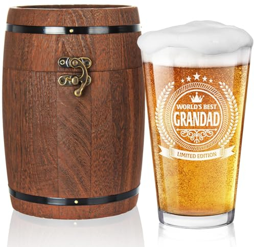 LIGHTEN LIFE Grandad Gifts,Beer Glass in Barrel Box,Premium Grandad Birthday Gifts from Grandchildren,450ml