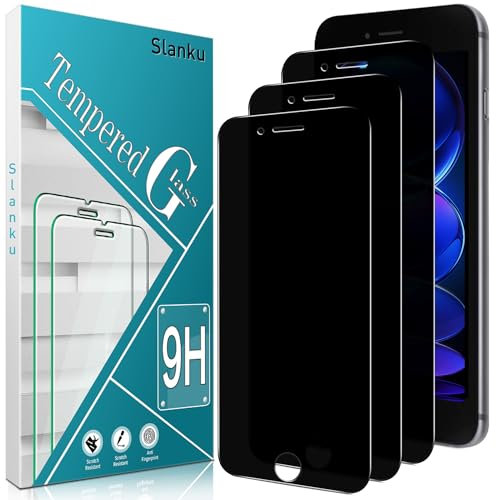 Slanku [3 Piezas Protector de Pantalla Privacidad para iPhone 8 Plus, 7 Plus, Anti-Espía Cristal Templado, Anti-Huellas, Sin Burbujas, Dureza 9H