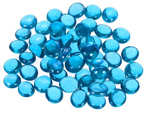 sourcing map Decorative Flat Glass Marbles 12-14mm Rock Vase Filler Beads Pebbles Blue for Fish Tank Table Scatter Decor, 50Pcs