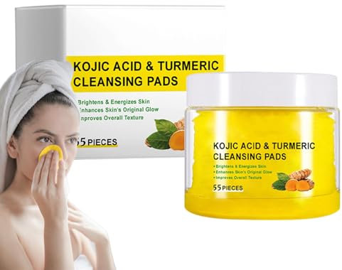 Almohadillas de Ácido Kójico y Cúrcuma, 55 Almohadillas de Limpieza Facial Exfoliantes de Cúrcuma y Ácido Kójico, Toallitas Faciales con Espuma, para Equilibrar el Agua y el Aceite y Aclarar la Piel