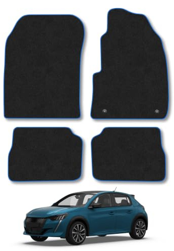 Peugeot e-208 (2019+) Carpet Car Mats | Blue Edge Trim Tailored Fit Floor Mats Full Coverage Protection Accessories Easy Clean Anti Slip Made in the UK