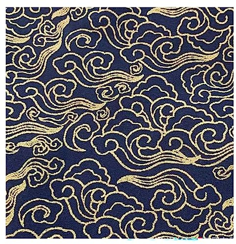 BrightGlow 100x150 cm Japanischer Stil Baumwollstoff Meterware Bunt Gedruckt Nähstoffe mit Blume Fächer Fliegender Kranich Tücher Baumwolltuch Kleiderstoff Quiltstoffe zum Nähen marineblaue-Wolke