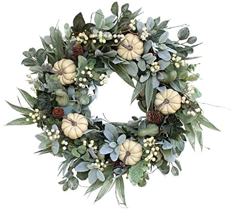 Fall Winter Wreaths for Front Door, Sunflower Autumn Wreath, Pumpkins and Burlap Bows, for Halloween Christmas Farmhouse Indoor Outdoor Outside Party Holiday Fashion Home Decor