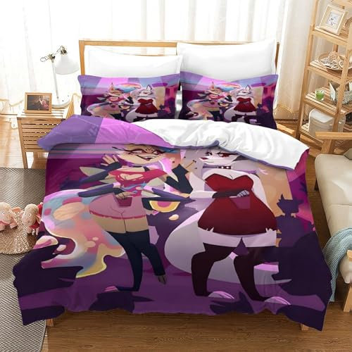 GDEKCIEAS Queen Bee 3D Gedruckter Helluva Boss Bettbezug Set Bettwäschegarnitur Mädchen Junge Kinder Bettwäsche Und Kissenbezüge Reissverschluss Weich Microfaser 3 Teilig Single(140x200cm)