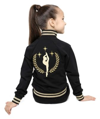 WILDWINS Trainingsanzug Mädchen, Turnanzug-Set aus Jacke mit Reißverschluss und Hose, für Rhythmische Sportgymnastik, Ballett und Tanz, Baumwolle mit goldener Stickerei, Schwarz